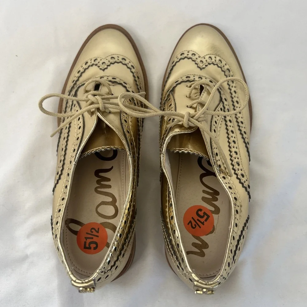Sam Edelman JEROME 5.5 Shiny Gold Penny Loafer Women's Wingtip‎ Shoes